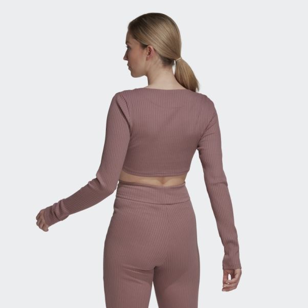 Adidas Studio Lounge T-shirt Court Côtelé à Manches Longues Violet
