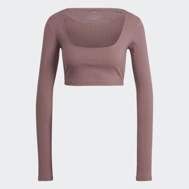 Adidas Studio Lounge T-shirt Court Côtelé à Manches Longues Violet