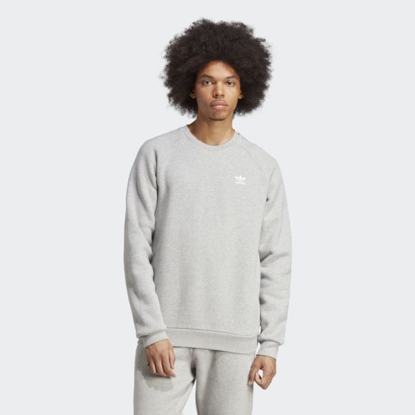 Sweat Adidas Trèfle Essentiel Ras Du Cou Gris Moyen