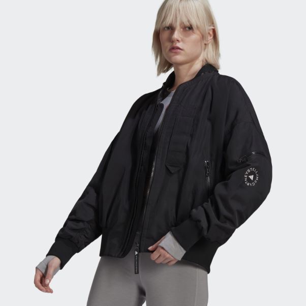 Adidas By Stella Mccartney Blouson Aviateur Tissé Noir Chaud