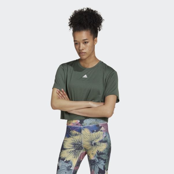 Aeroready Studio Loose Crop Tee Vert Oxyde Adidas