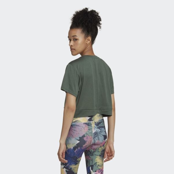 Aeroready Studio Loose Crop Tee Vert Oxyde Adidas
