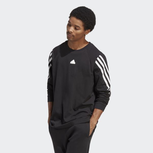 T-shirt à Manches Longues Adidas Future Icons Noir à 3 Bandes