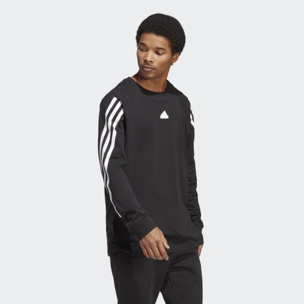 T-shirt à Manches Longues Adidas Future Icons Noir à 3 Bandes