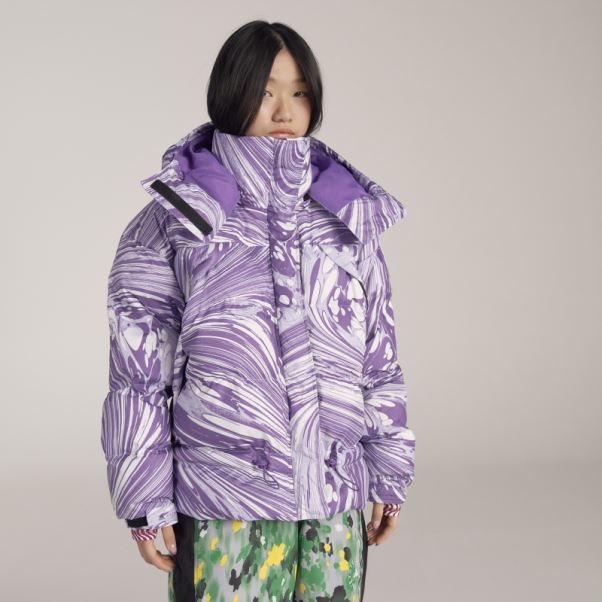 Adidas By Stella Mccartney Veste D'hiver Matelassée Imprimée Blanc Chaud