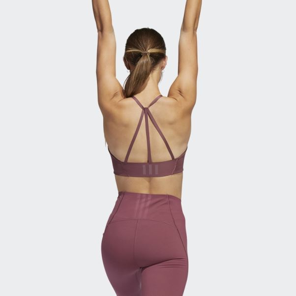 Soutien-gorge Yoga Studio Light-support 3-stripes Adidas Bordeaux