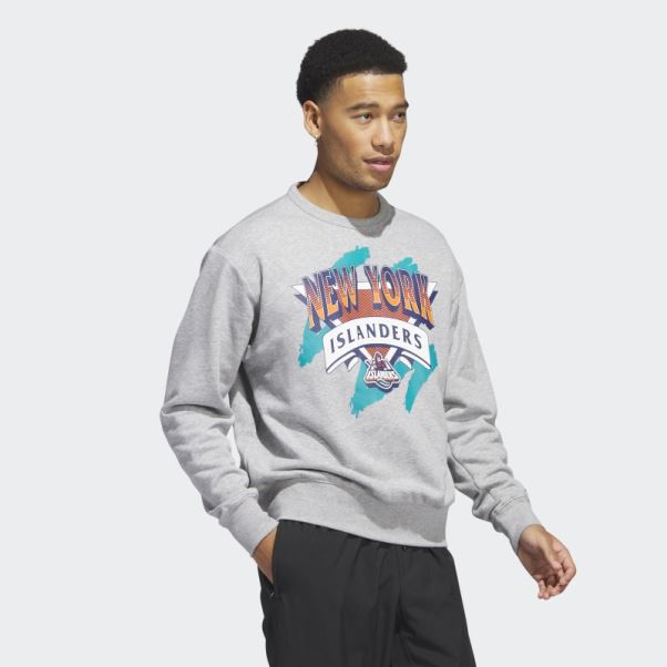 Sweat Ras Du Cou Vintage Islanders Gris Moyen Adidas