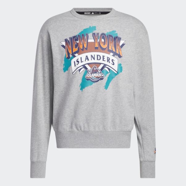 Sweat Ras Du Cou Vintage Islanders Gris Moyen Adidas