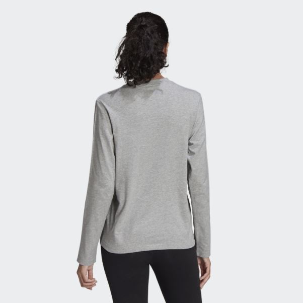 Tee Shirt Manches Longues 3 Bandes Essentials Adidas Gris Moyen