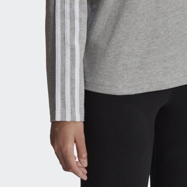 Tee Shirt Manches Longues 3 Bandes Essentials Adidas Gris Moyen