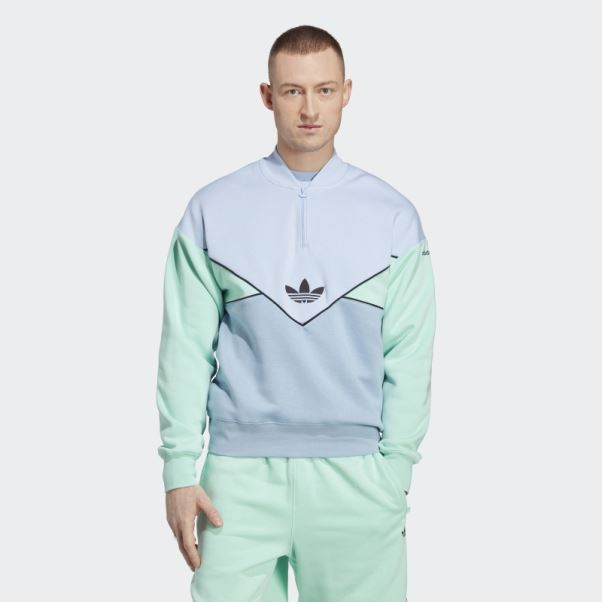 Sweat Ras Du Cou Demi-zip Adidas Aube Adicolor Season Archive Bleu