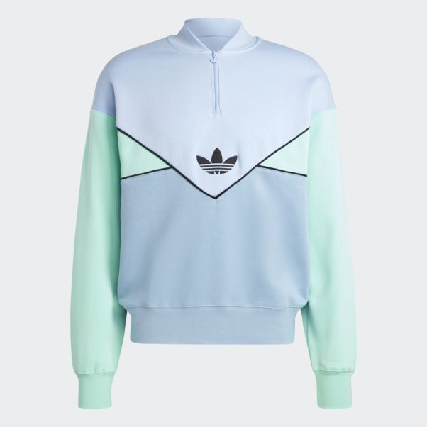 Sweat Ras Du Cou Demi-zip Adidas Aube Adicolor Season Archive Bleu