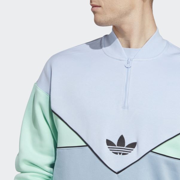 Sweat Ras Du Cou Demi-zip Adidas Aube Adicolor Season Archive Bleu