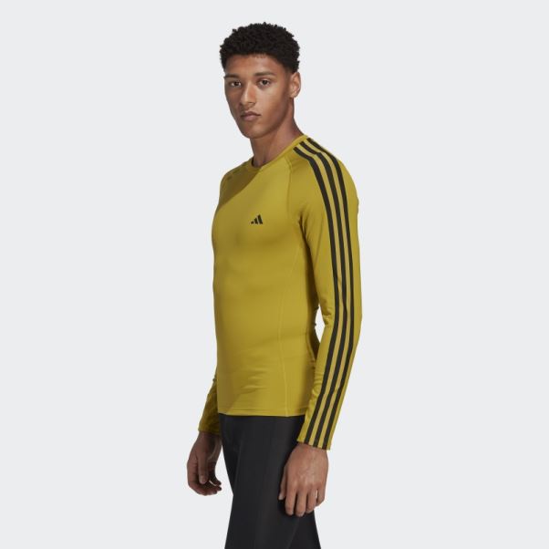 Adidas Techfit 3-stripes Training T-shirt à Manches Longues Olive