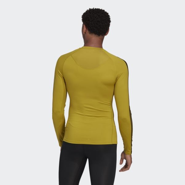 Adidas Techfit 3-stripes Training T-shirt à Manches Longues Olive