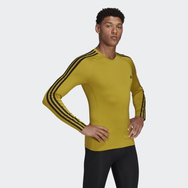 Adidas Techfit 3-stripes Training T-shirt à Manches Longues Olive