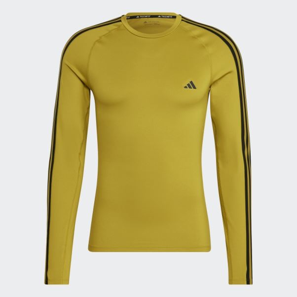 Adidas Techfit 3-stripes Training T-shirt à Manches Longues Olive