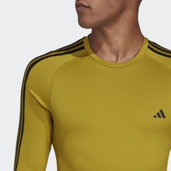 Adidas Techfit 3-stripes Training T-shirt à Manches Longues Olive
