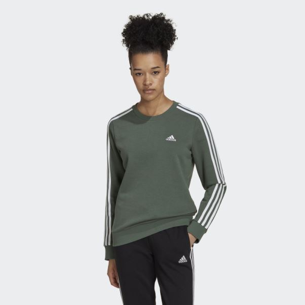 Sweat Adidas Essentials 3-stripes Polaire Vert Oxyde