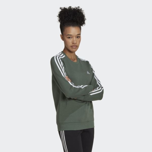 Sweat Adidas Essentials 3-stripes Polaire Vert Oxyde