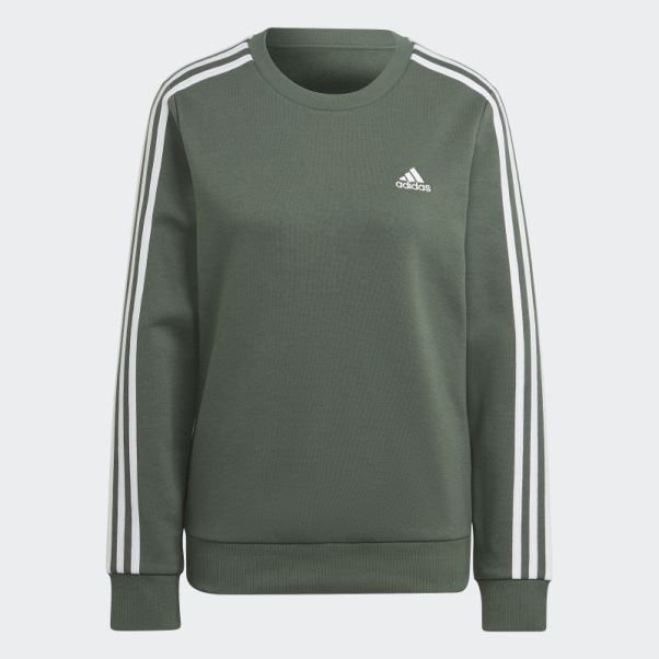 Sweat Adidas Essentials 3-stripes Polaire Vert Oxyde