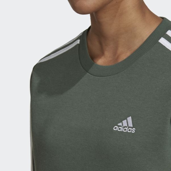 Sweat Adidas Essentials 3-stripes Polaire Vert Oxyde