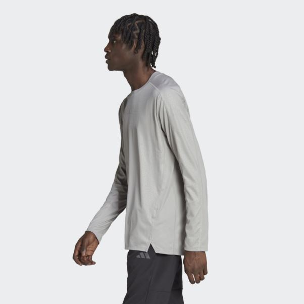 Mgh T-shirt à Manches Longues Adidas Workout Pu Print Gris Uni