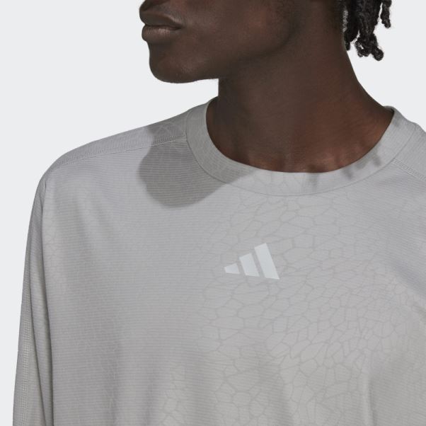 Mgh T-shirt à Manches Longues Adidas Workout Pu Print Gris Uni