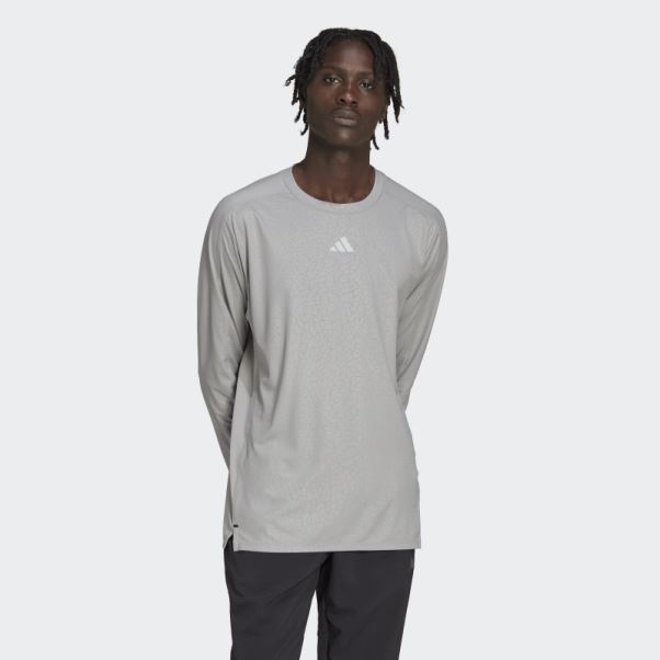 Haut à Manches Longues Adidas Workout Pu Print Mgh Gris Uni