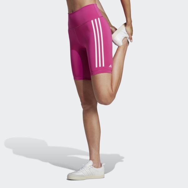 Adidas Fuchsia Optime Train Icones 3-stripes Bike Short Leggings