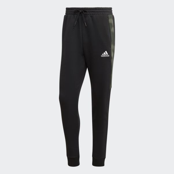 Adidas Pantalon Noir En Molleton Imprimé Camouflage Essentials