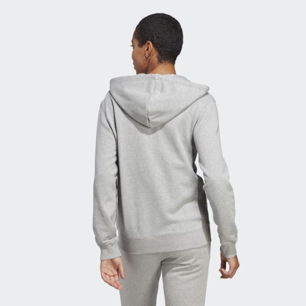 Sweat à Capuche En Molleton Gris Moyen Essentials Linear à Fermeture éclair Intégrale Adidas