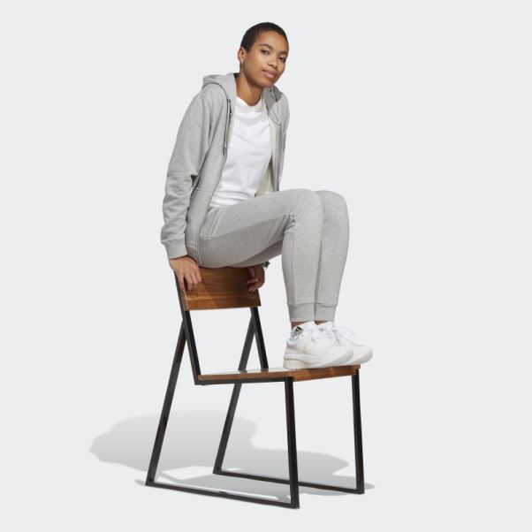 Sweat à Capuche En Molleton Gris Moyen Essentials Linear à Fermeture éclair Intégrale Adidas