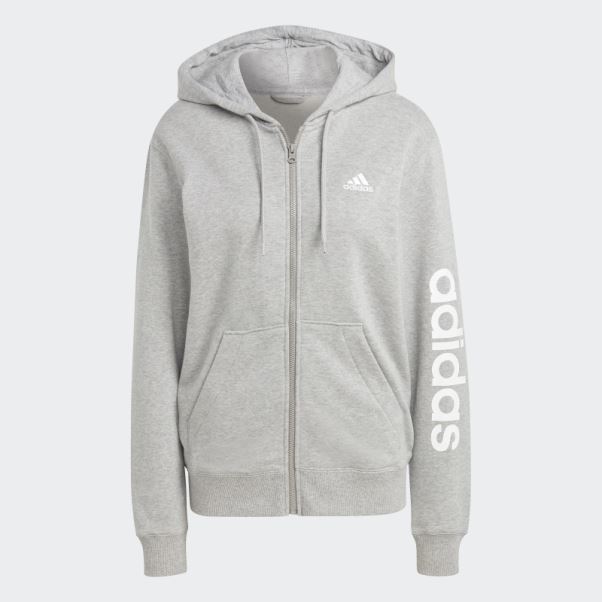 Sweat à Capuche En Molleton Gris Moyen Essentials Linear à Fermeture éclair Intégrale Adidas