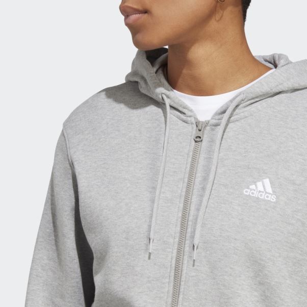 Sweat à Capuche En Molleton Gris Moyen Essentials Linear à Fermeture éclair Intégrale Adidas