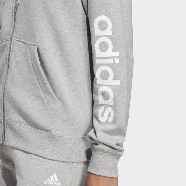 Sweat à Capuche En Molleton Gris Moyen Essentials Linear à Fermeture éclair Intégrale Adidas