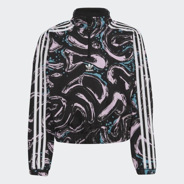 Sweat Ras Du Cou Court à Demi-zip Imprimé Adidas Noir