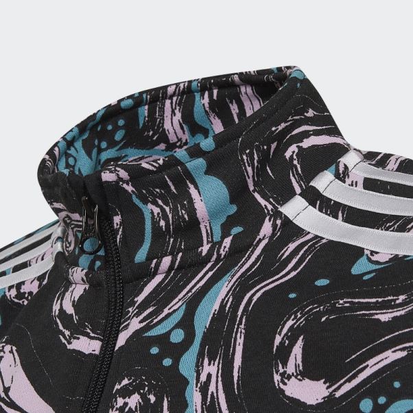 Sweat Ras Du Cou Court à Demi-zip Imprimé Adidas Noir