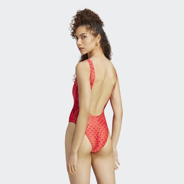 Maillot De Bain à 3 Bandes Et Monogramme Adidas Originals écarlate