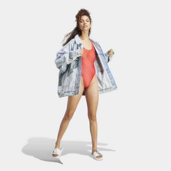 Maillot De Bain à 3 Bandes Et Monogramme Adidas Originals écarlate