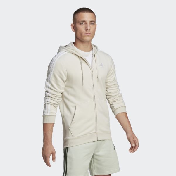 Sweat à Capuche Zippé Adidas Essentials Fleece 3-stripes Aluminium