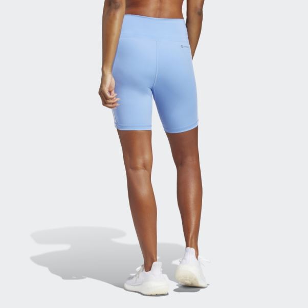 Adidas Training Essentials Legging Court Taille Haute 3 Bandes Bleu