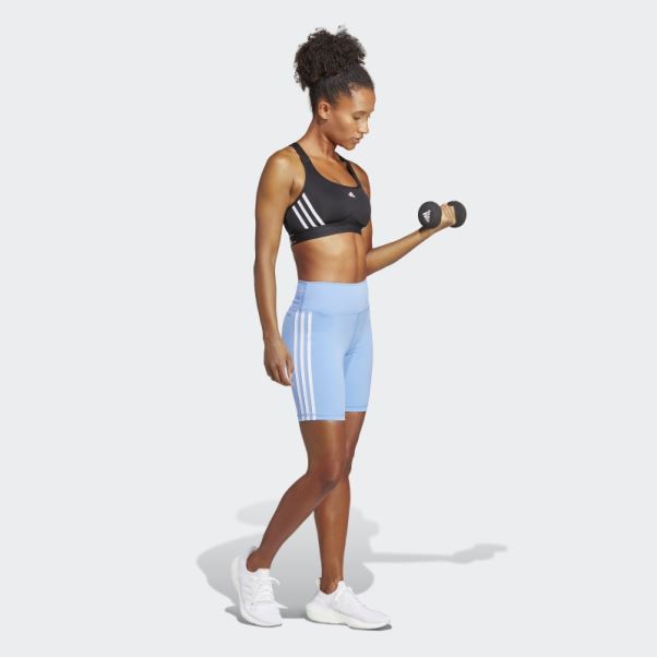 Adidas Training Essentials Legging Court Taille Haute 3 Bandes Bleu