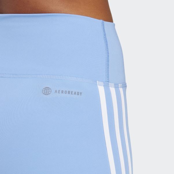 Adidas Training Essentials Legging Court Taille Haute 3 Bandes Bleu