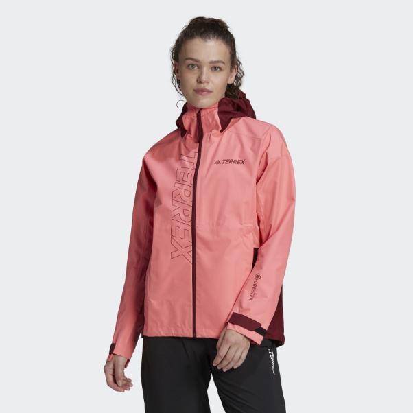 Veste De Pluie Adidas Terrex Gore-tex Paclite Rouge Acide