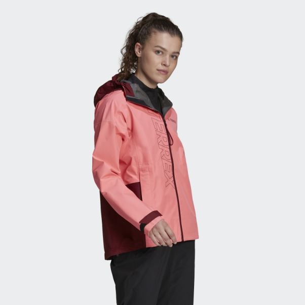 Veste De Pluie Adidas Terrex Gore-tex Paclite Rouge Acide
