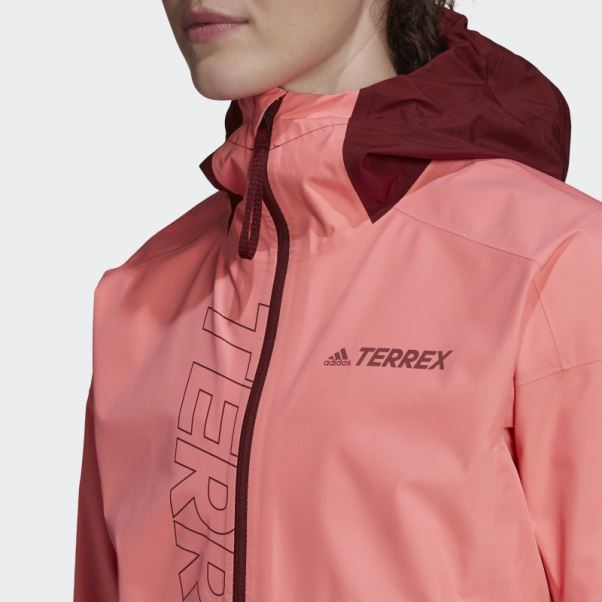 Veste De Pluie Adidas Terrex Gore-tex Paclite Rouge Acide