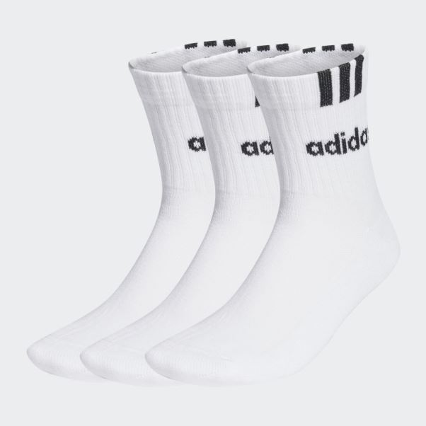 Chaussettes Mi-mollet Blanches à 3 Bandes Linéaires Coussinées 3 Paires Adidas