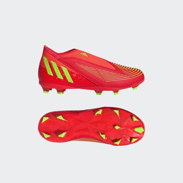Predator Edge.3 Chaussures De Sol Ferme Sans Lacets Rouge Adidas