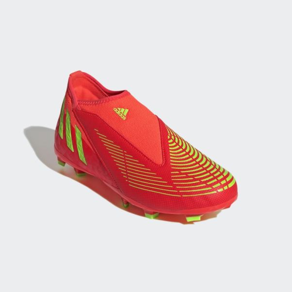 Predator Edge.3 Chaussures De Sol Ferme Sans Lacets Rouge Adidas